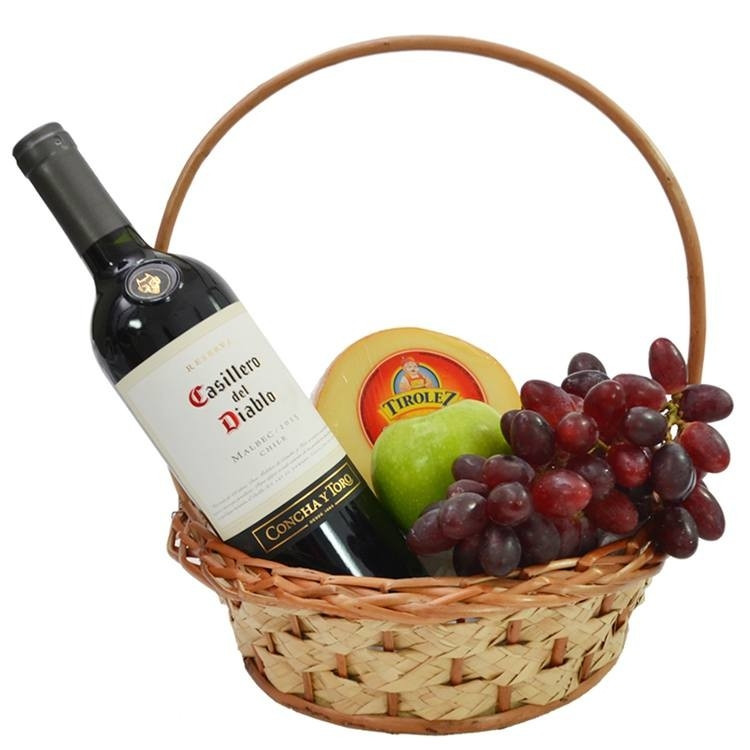 Cesta Vinho, Queijo e Frutas