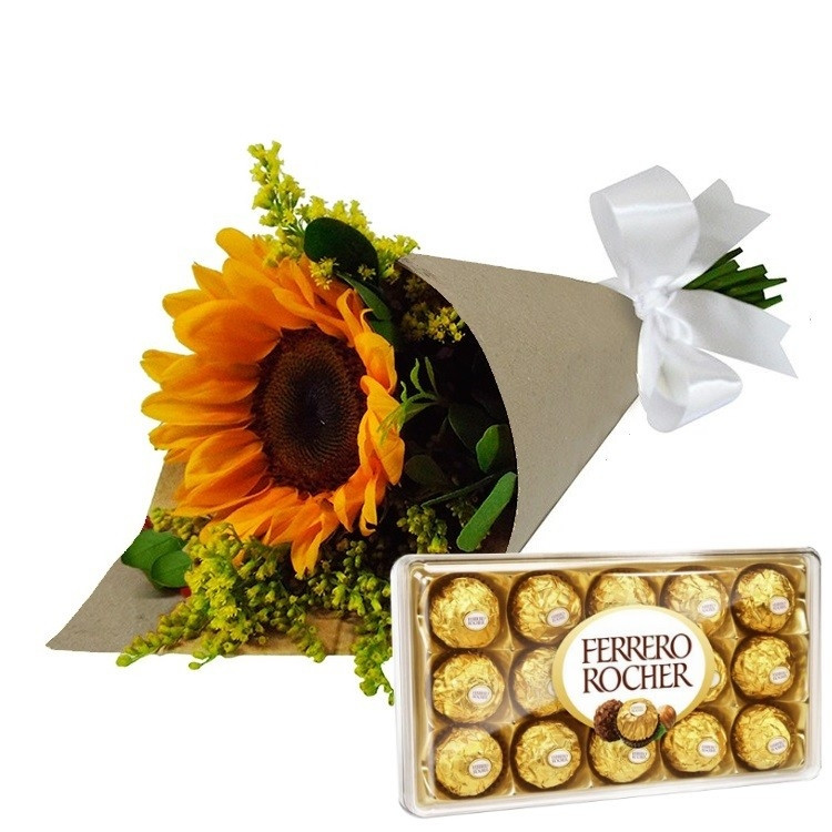 Buquê Rústico de Girassol com Ferrero
