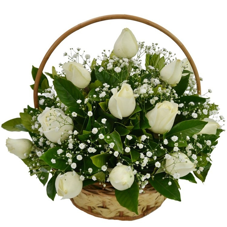 Cesta 12 Rosas Brancas