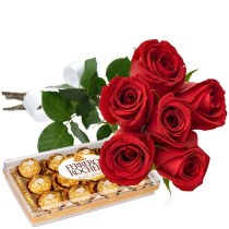 Buquê 6 Rosas Vermelhas com Ferrero Rocher