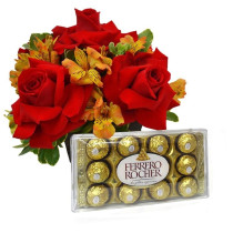 Arranjo Mix de Flores Nobres com Chocolate