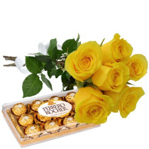 Buquê 6 Rosas Amarelas com Ferrero Rocher