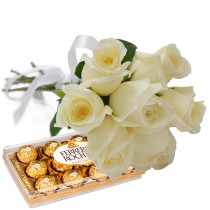 Buquê 6 Rosas Brancas com Ferrero Rocher