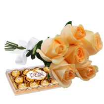Buquê 6 Rosas Champanhe com Ferrero Rocher
