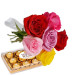 Buquê 6 Rosas Coloridas com Ferrero Rocher
